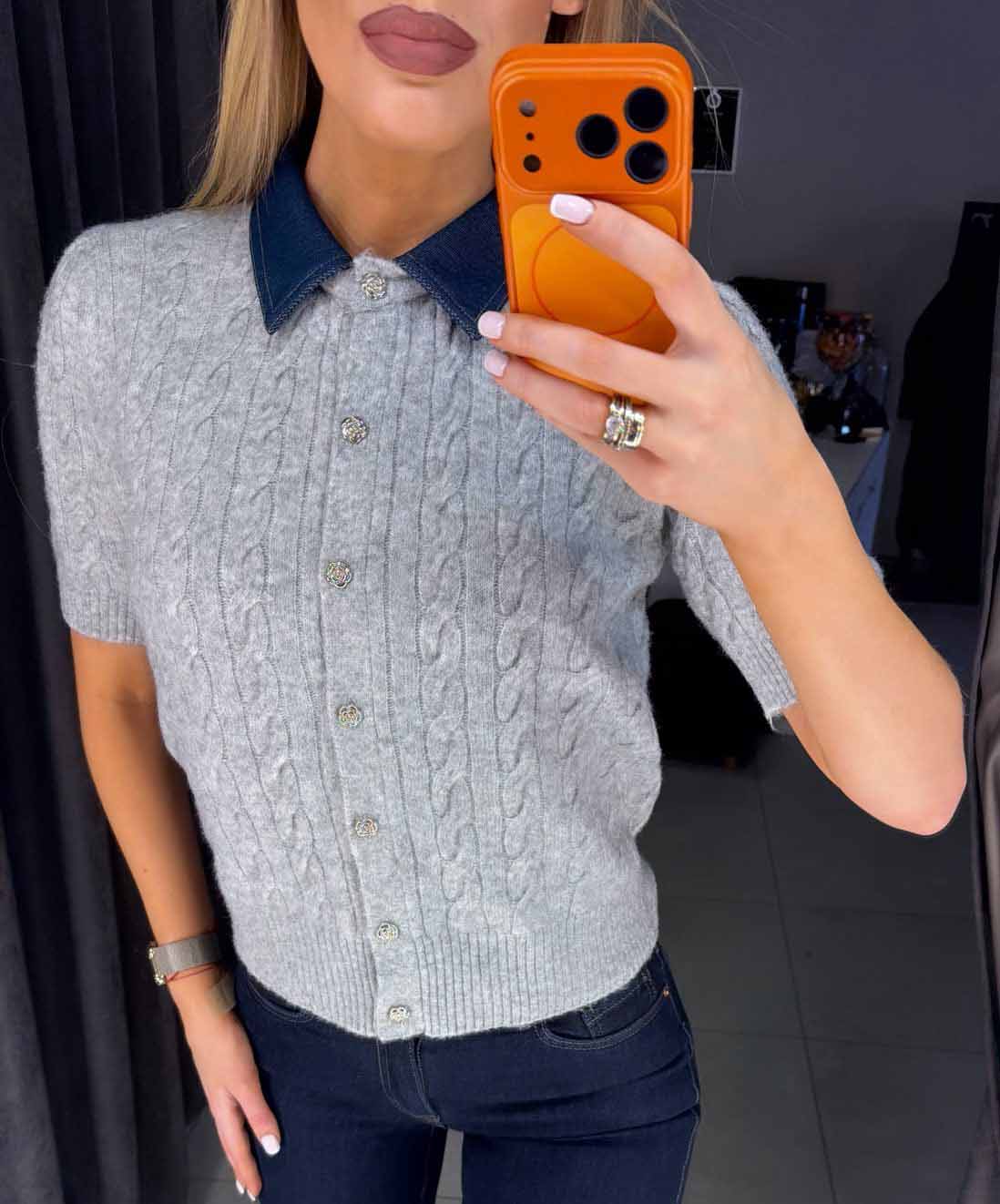 Image9 of Polo Sweater with Denim Collar from EME Boutique