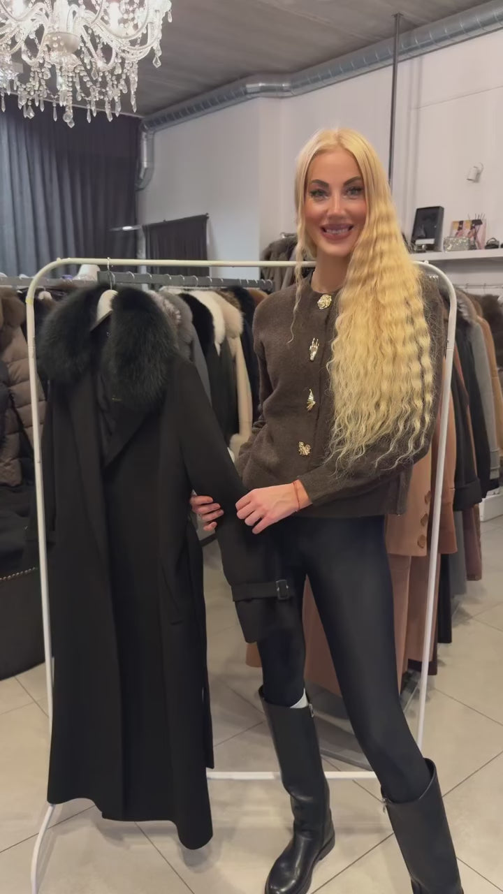 Video1 of Classic Fitted Coat with Elegant Details and Fur Collar from EME Boutique
