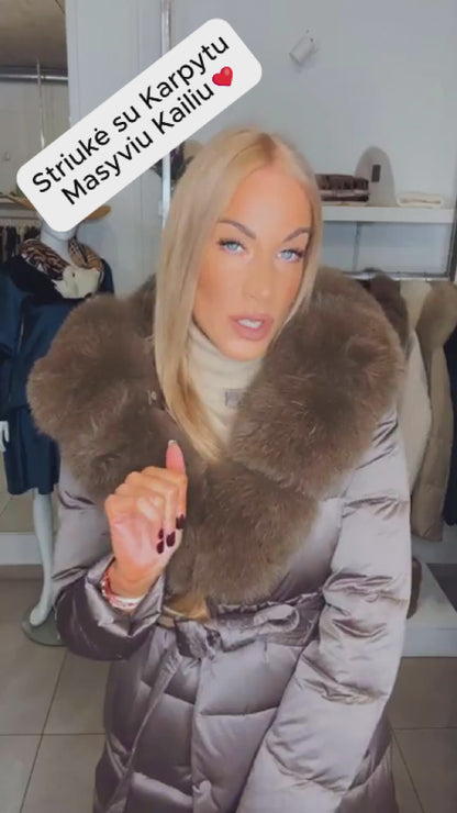 Video of Brown Mid-long Cropped Winter Jacket from EME boutique